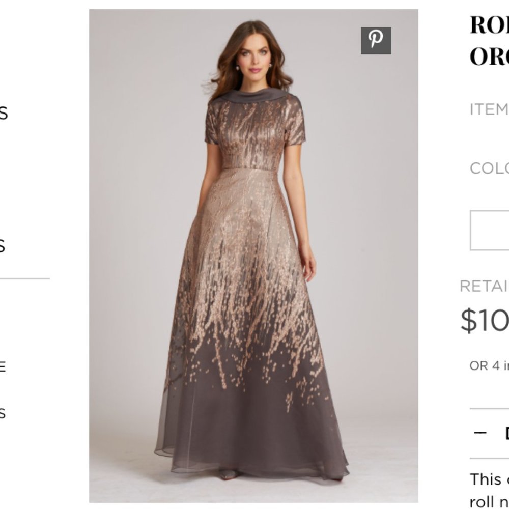 Rickie Freeman for Teri Jon ROLL NECK METALLIC ORGANZA GOWN